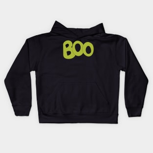 BOO text art in green bubble letters Kids Hoodie